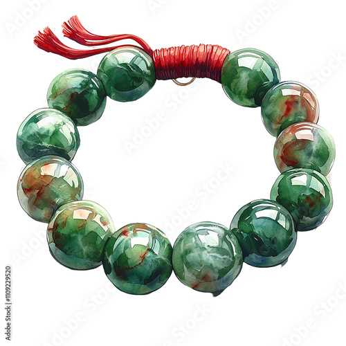 A vibrant jade bracelet symbolizing balance and harmony in culture. watercolor illustration.