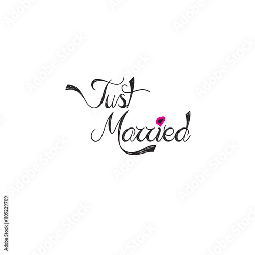 Print Just Married Text Alphabet Font Typography Calligraphy. Modern handmade calligraphy. Hand drawn lettering element for your design in eps 10.
