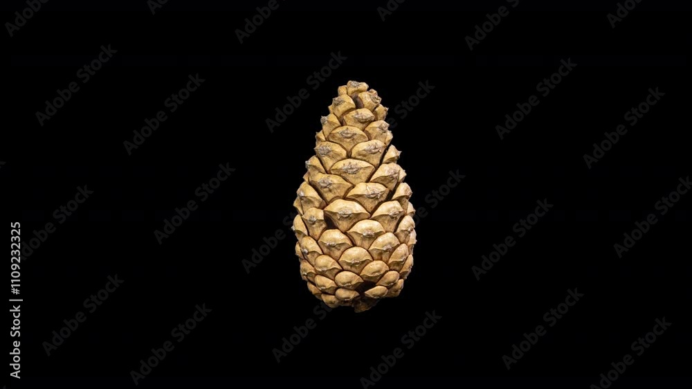 Pine Cone Closing in Time Lapse on a Black Background. Fir Cone Moving Isolated on Black Background
