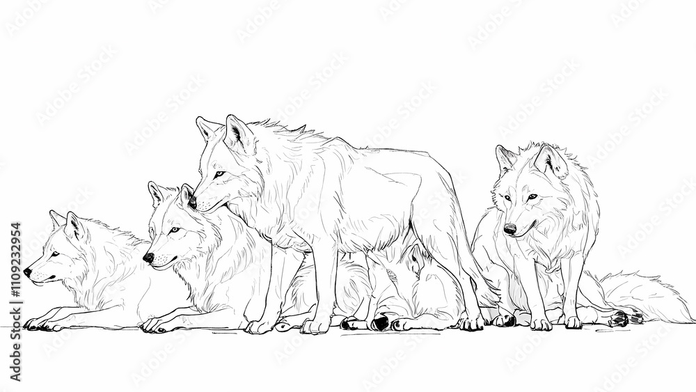 Fototapeta premium Wolf Pencil Sketch Art Depicting a Simple Yet Expressive Wild Creature in Fine Lines