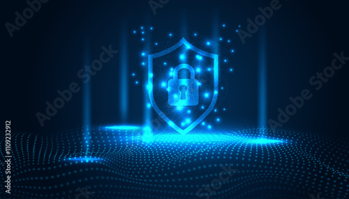 Cyber security vector background, shield lock in futuristic Concept of internet privacy and cyber protection