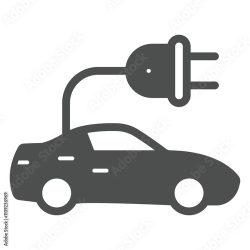 Electric car with charging plug solid icon, Eco energy concept. Vector graphics. Automobile sign on white background, glyph style icon for mobile or web design.
