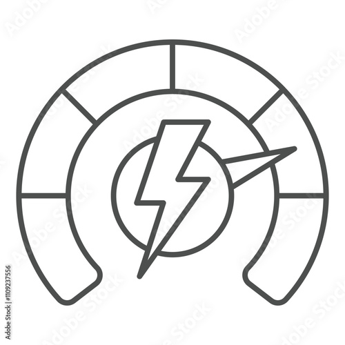Power source charged thin line icon, Electricity concept. Vector graphics. Lightning speedometer sign on white background, outline style icon for mobile or web design.