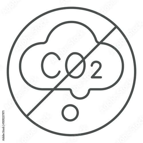 Smog cloud prohibited thin line icon, no carbon dioxide emission concept. Vector graphics. Air pollution sign on white background, outline style icon for mobile or web design.