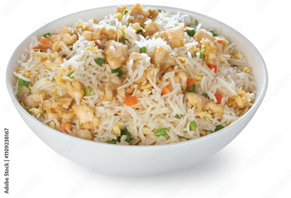 CHICKEN FRIED RICE IN WHITE BOWL CHICKEN FRIED RICE IN WHITE BOWL