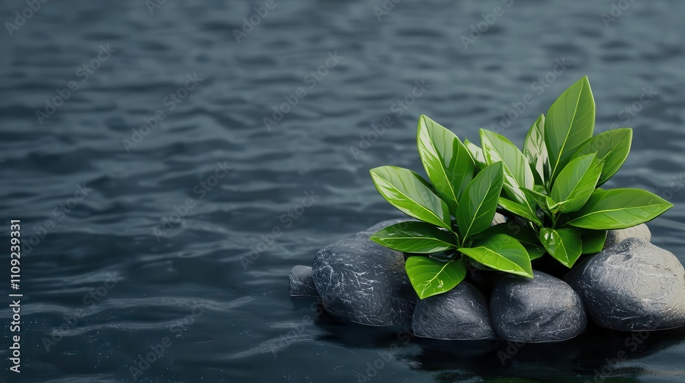 Fototapeta premium Riverbank vegetation, interaction with water and oxygen, 3D illustration