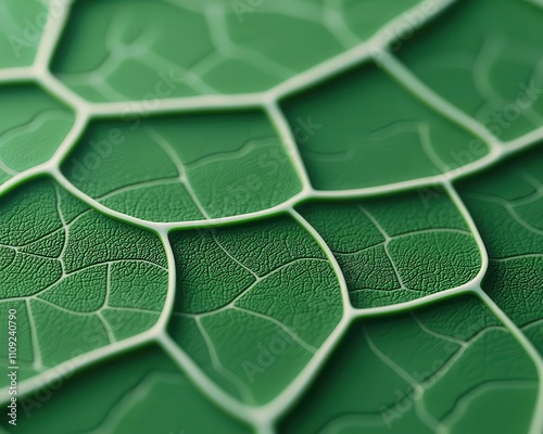 Oxygen release, detailed view of stomata on a green leaf, 3D illustration photo