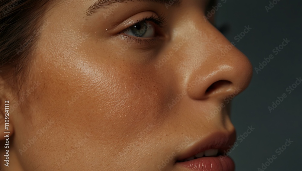 Fototapeta premium Woman’s glowing skin in a close-up side profile.1