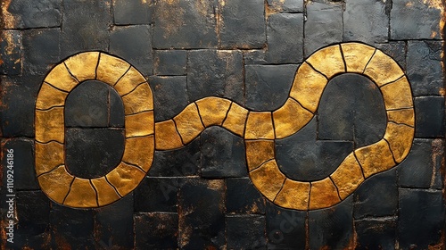 Abstract Gold Path on Black Stone Wall Luxury Texture Background