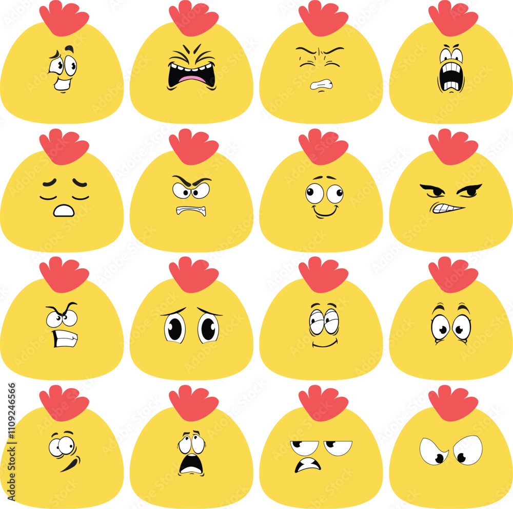 Fototapeta premium Chicken Face Emoji - Set 3