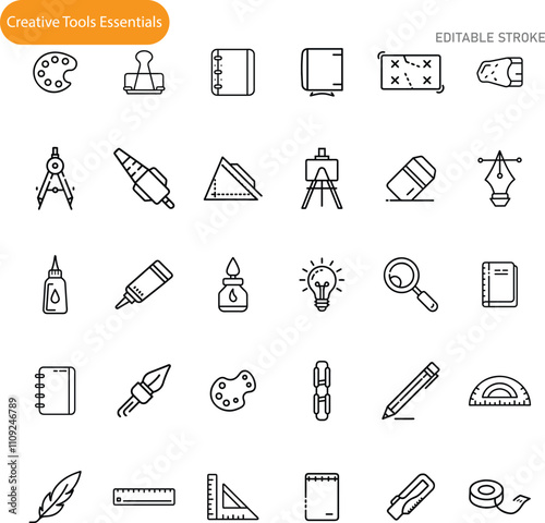 Creative Tools Essentials Art, Design, and Drafting Supplies Icons