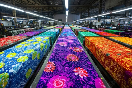 Colorful Fabric Rolls In A Textile Factory photo