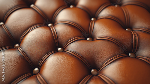 Luxurious brown leather upholstery with tufted buttons and detailed stitching photo