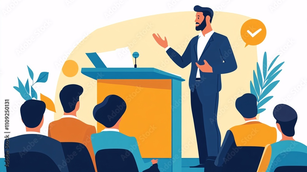Motivational Speaker Engaging Audience with Confident Pacing on Stage