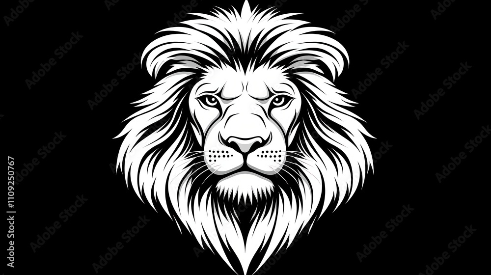 Obraz premium Majestic Lion Head Line Art Black and White Wildlife Illustration