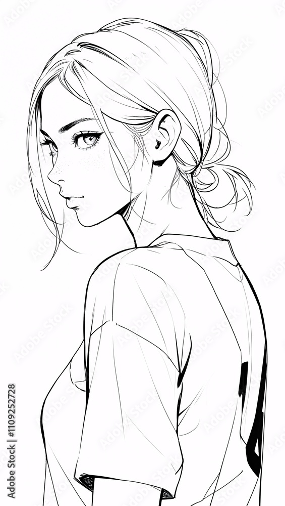 Soft Pencil Sketch of a Woman with Long Flowing Hair Framing Her Face with Intricate Details Soft Pencil Sketch of a Woman with Long Flowing Hair Framing Her Face with Intricate Details