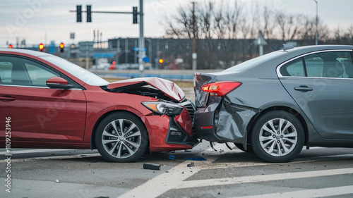 Two Car Accident, Vehicle Collision, Traffic Crash, Road Incident, Damaged Cars, Emergency Response, Car Crash Scene, Accident Aftermath, Vehicle