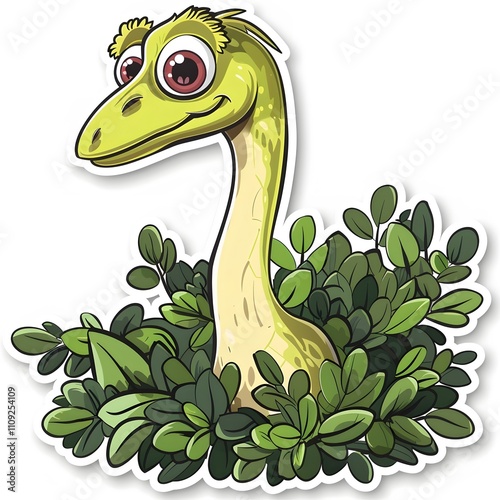 Cartoon depicting a bashful Gallim dinosaur, sticker style. AI generate illustration photo