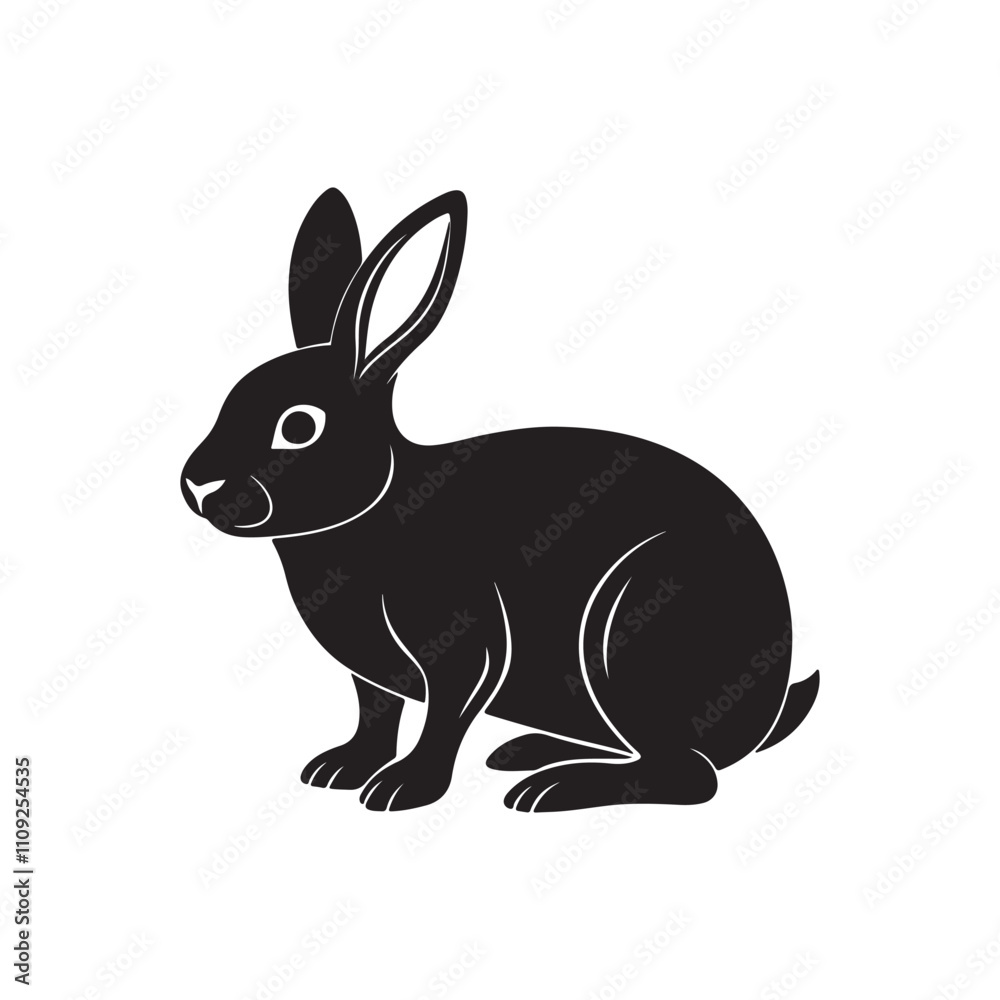 Rabbit silhouette vector, black and white silhouette, vector and illustration isolated on white background, black and white Rabbit silhouette vector, black and white silhouette, vector and illustration isolated on white background, black and white