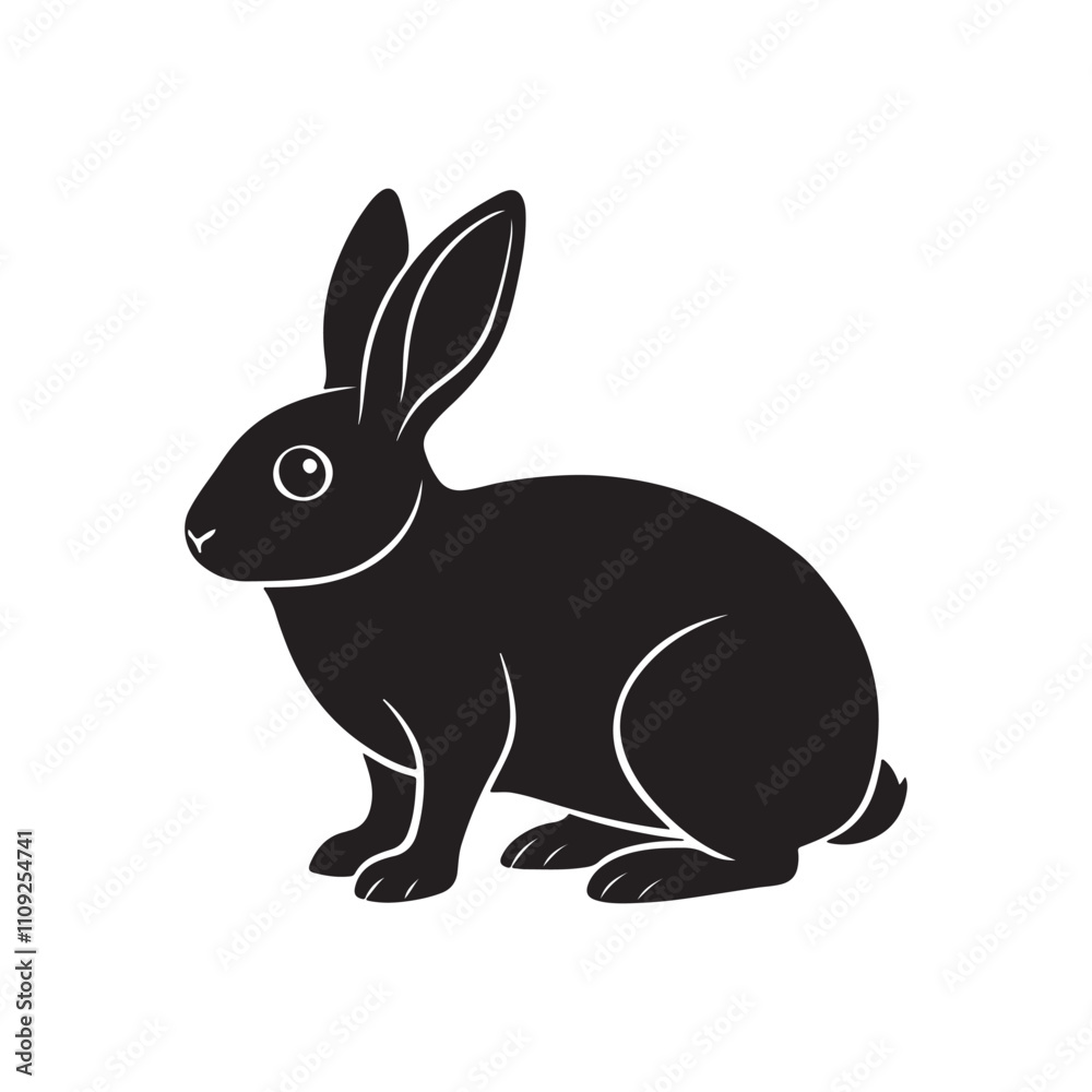 Obraz premium Rabbit silhouette vector, black and white silhouette, vector and illustration isolated on white background,&nbsp;black&nbsp;and&nbsp;white