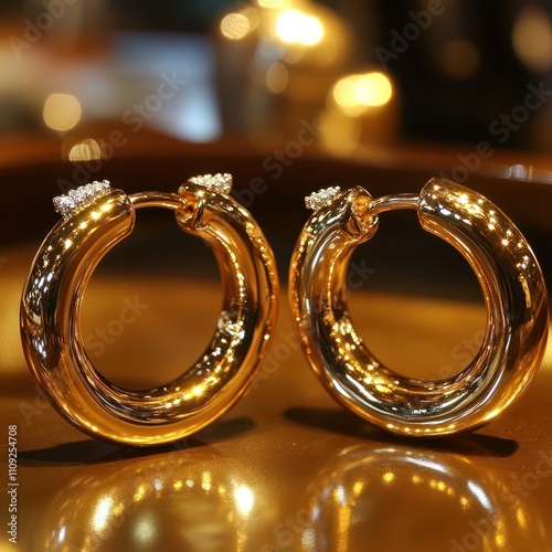 Gold Hoop Earrings with Diamond Accent Under Warm Lighting