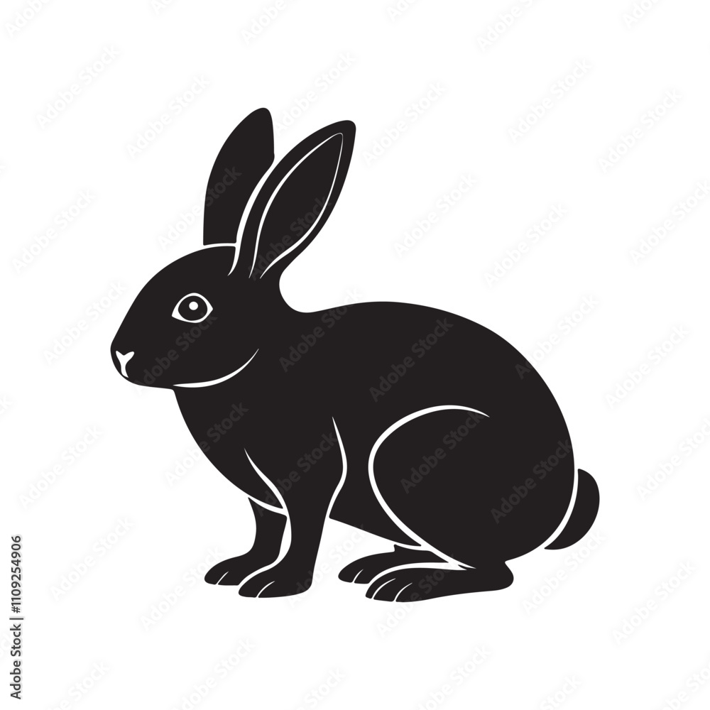 Rabbit silhouette vector, black and white silhouette, vector and illustration isolated on white background, black and white Rabbit silhouette vector, black and white silhouette, vector and illustration isolated on white background, black and white