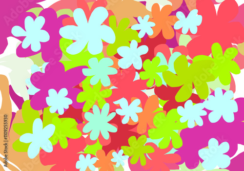 Colorful flowers overlap, creating a vibrant cluster of blossoms have a bright colors
