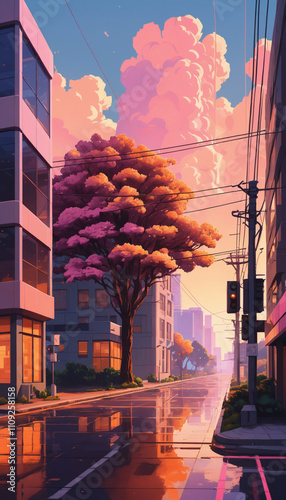 lofi ambiences and stunning pixelated city game art, chill retro digital illustrations with evocative and soulful moods photo