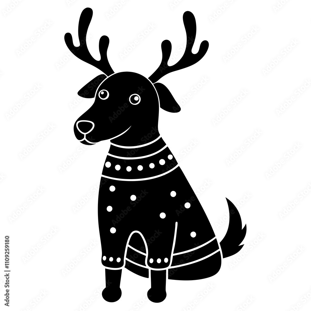 Fototapeta premium Dog wearing reindeer antlers and a Christmas sweater
