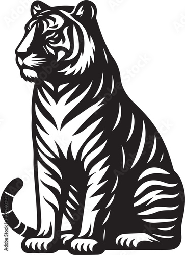A tiger sitting with an alert posture ears perked vector