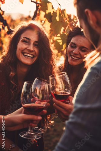 friends clink glasses of wine feast Generative AI