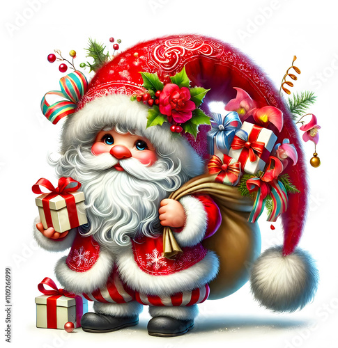 Merry Gnome Dressed as Santa with Gifts for Holiday Celebration