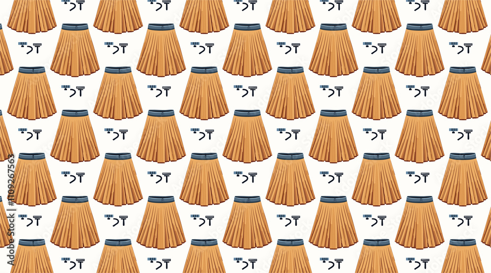 Fototapeta premium Mustard Yellow A-Line Skirt Repeat Pattern: Digital Illustration. AI Generated