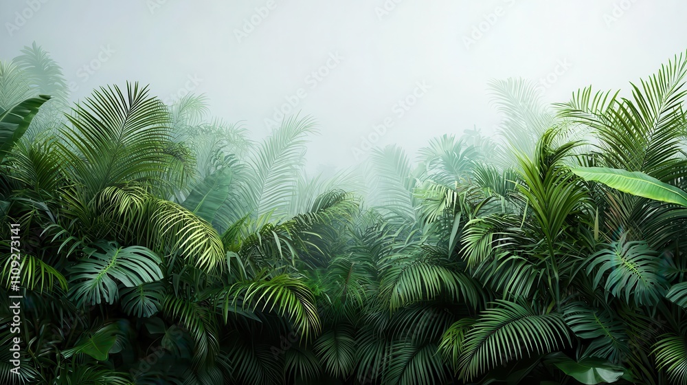 Naklejka premium Tropical trees with mist, showcasing natural transpiration, 3D illustration