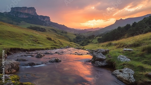 Cantabrian valley and river Selaya photo