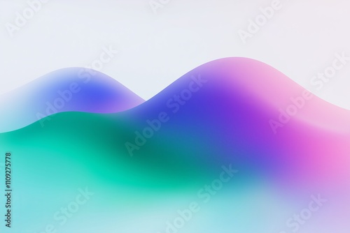 Abstract composition blurred gradients blending green and purple hues on a white background. The shapes are amorphous and fluid, evoking a dreamy, weightless atmosphere