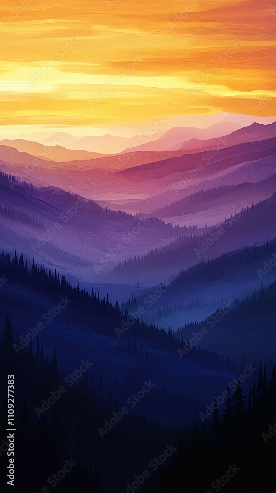 Obraz premium Serene sunrise over misty mountain range. Nature-inspired digital palettes