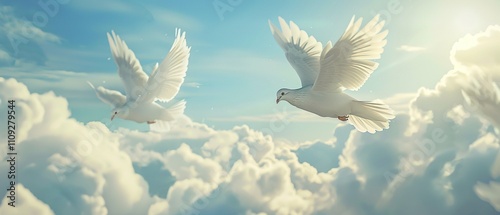 Serene White Doves in Flight: Christian Symbolism Image photo