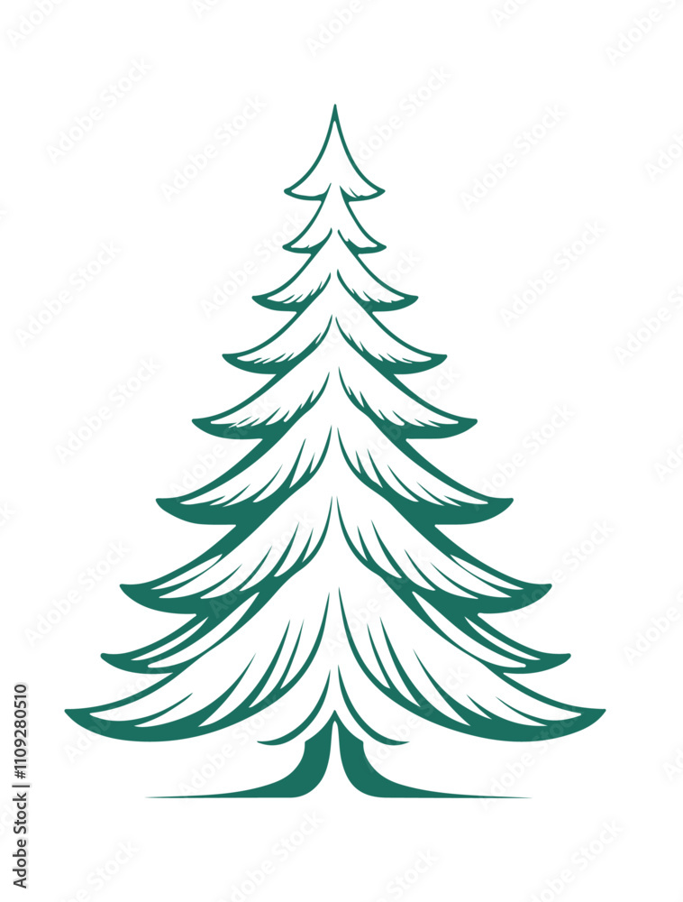 Obraz premium christmas tree vector simple outline illustration