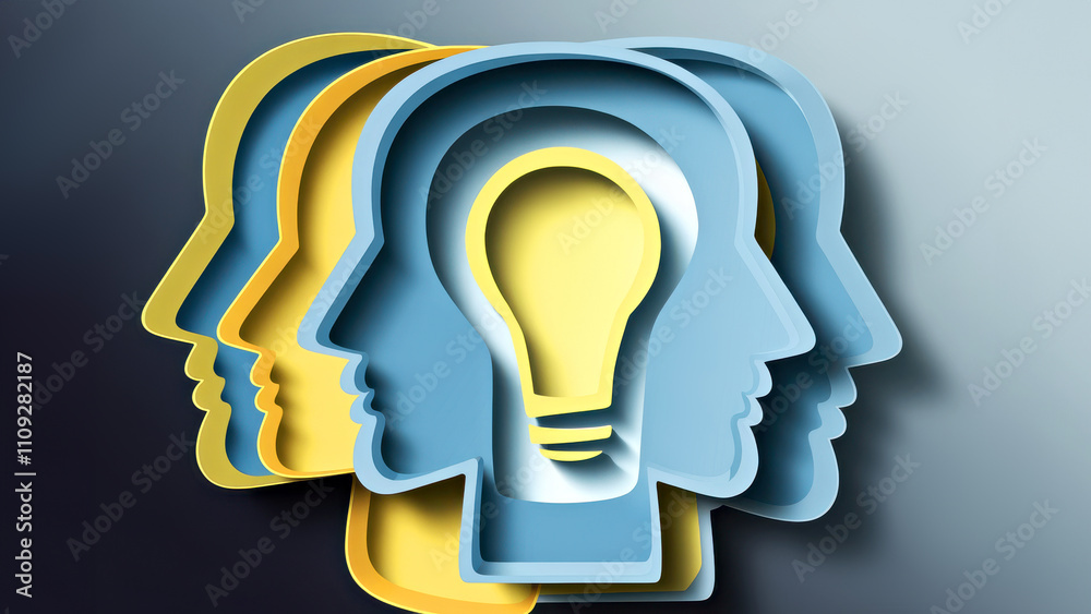 Creative Innovation and Idea Concept with Abstract Human Profiles and Light Bulb Symbol Creative Innovation and Idea Concept with Abstract Human Profiles and Light Bulb Symbol