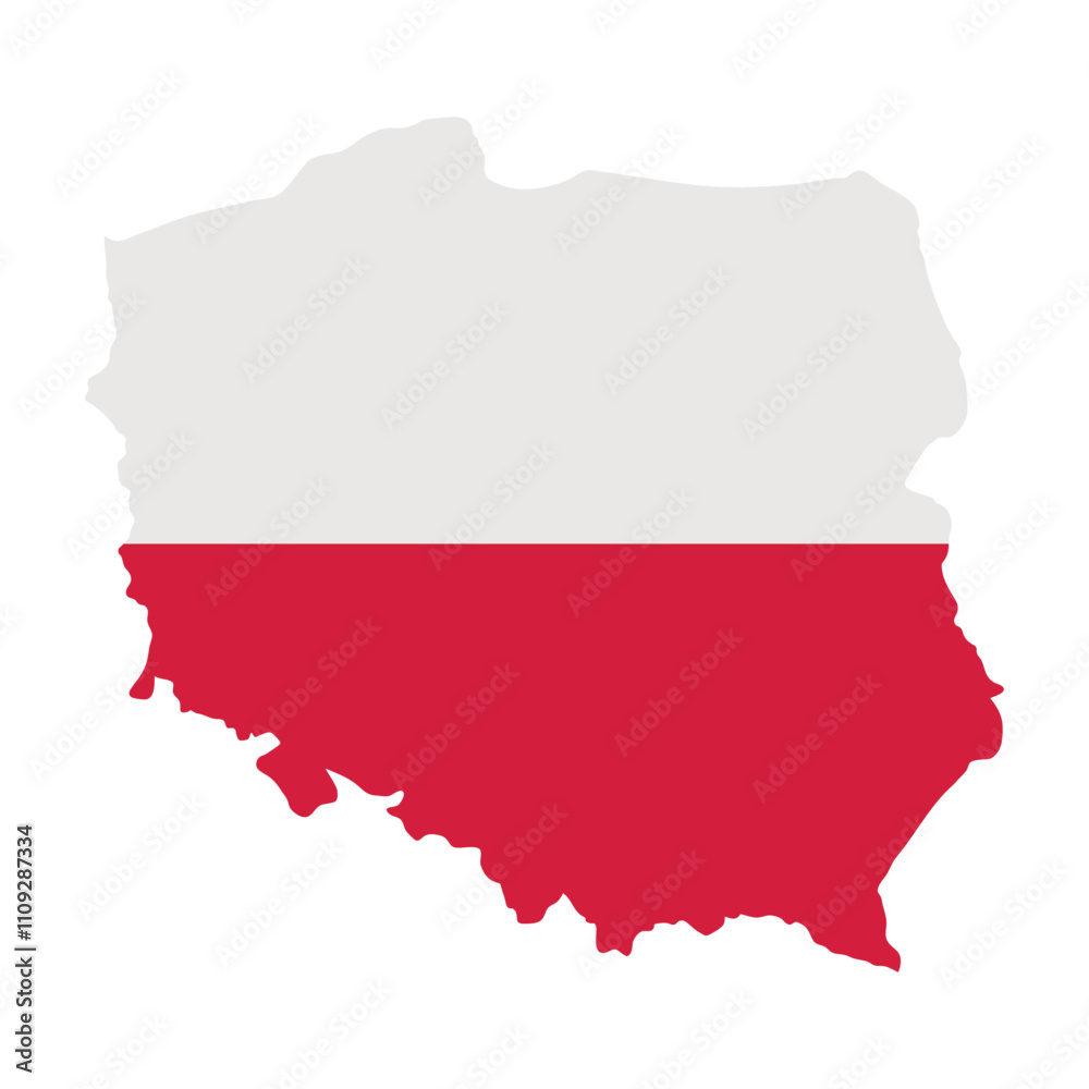 Poland outline of map on background of national flag Poland outline of map on background of national flag