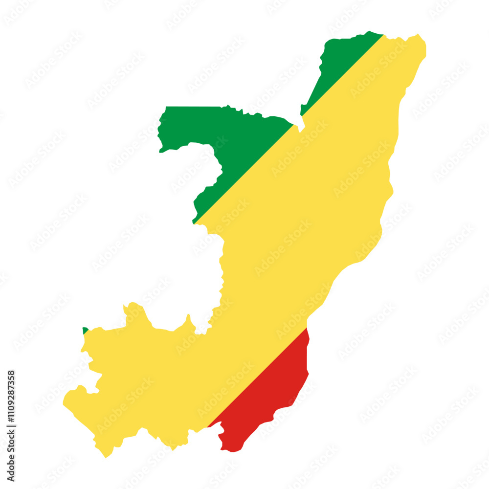 Obraz premium Republic of Congo outline of map on background of national flag
