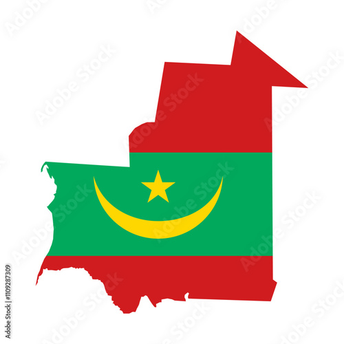 Mauritania outline of map on background of national flag photo