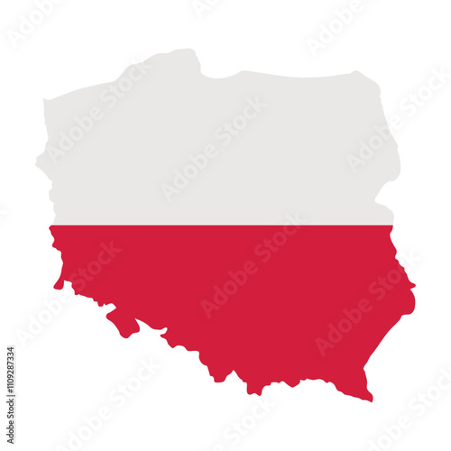 Poland outline of map on background of national flag