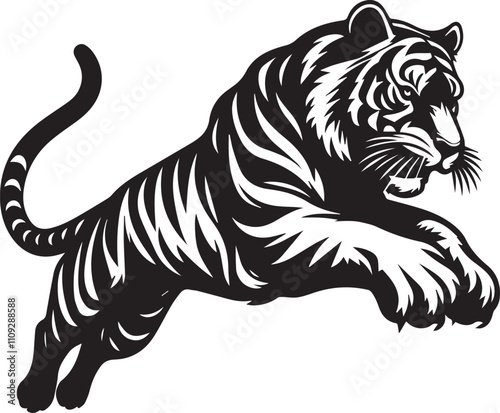 A tiger leaping forward claws extended vector silhouette