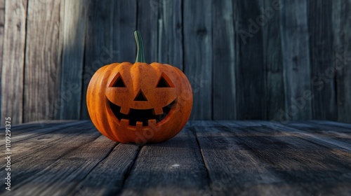 Smiling Jack-o'-Lantern on a Wooden Table