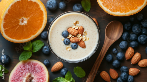 Vibrant Almond Milk Smoothie with Fresh Fruits photo