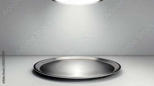 Brushed metal plate illuminated by soft light against a simple background