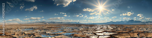 Droughts: The Parched Earth and Depleted Water Sources - Picture a scene where droughts grip the land, with dry conditions and lack of rainfall leading to water shortages and agricultural losses photo