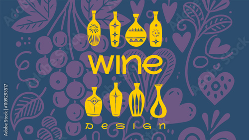 Elegant wine design with golden bottle illustrations and vibrant floral patterns, blending retro and modern styles for stylish menus and event posters.